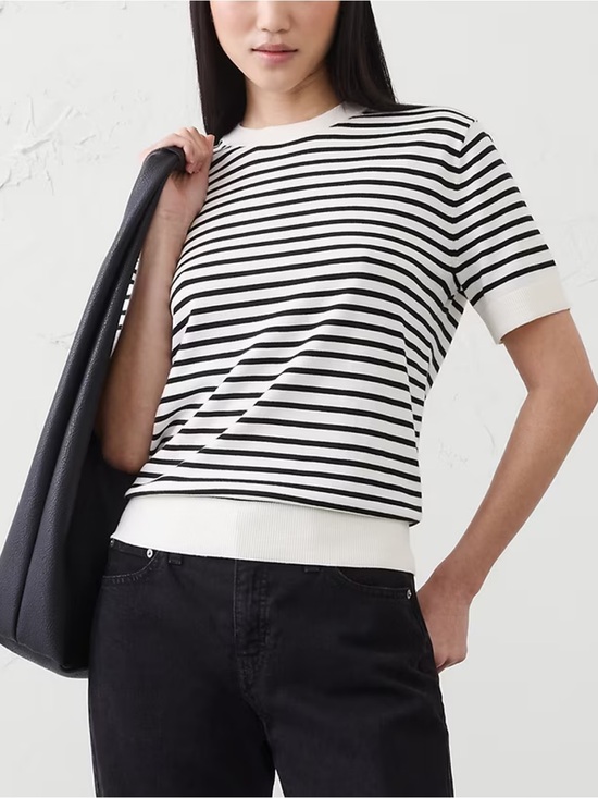 Banana Republic Tops - Banana Republic Black & White Striped Short-Sleeve Knit Top